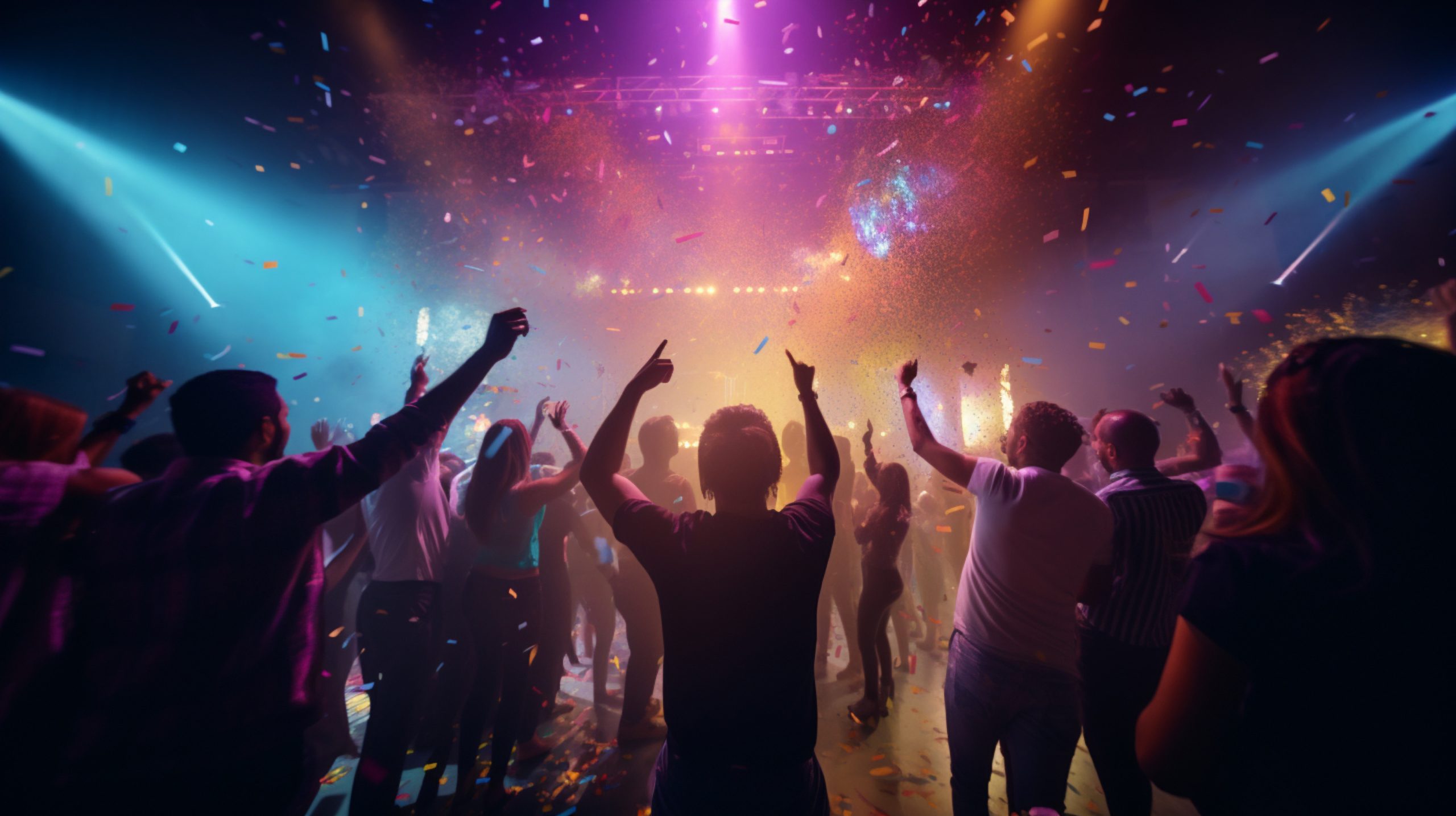 An energetic dance floor with people celebrating birthday